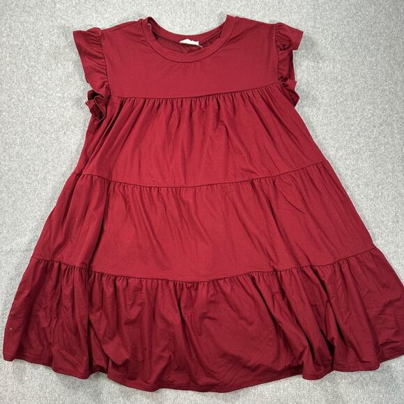 Entro Babydoll Tiered Mini Dress Women's Small Crimson Flutter Sleeve Crew Neck - Picture 1 of 8